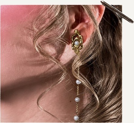 Drop earrings worn, close crop