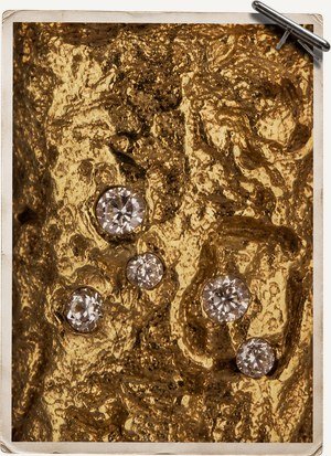 Hammered gold surface set with brilliant-cut stones